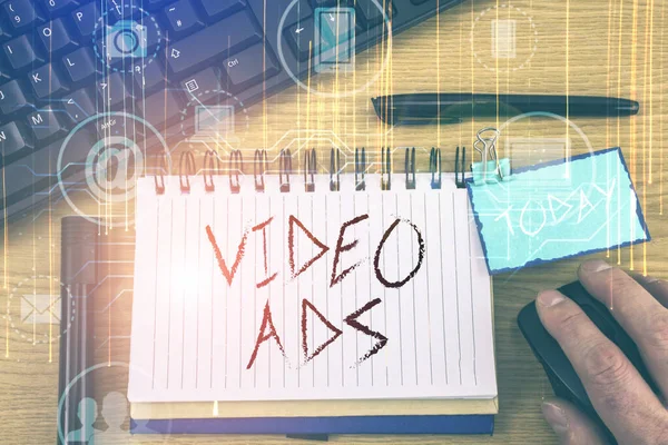 Handwriting text Video Ads. Concept meaning Engage audience in the form of video content advertising. — Stok fotoğraf