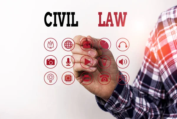 Escritura a mano conceptual que muestra el Derecho Civil. Texto de foto comercial Ley de relaciones privadas entre miembros de la comunidad . — Foto de Stock