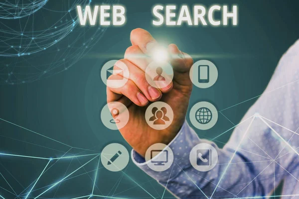 Konceptualne pismo pokazujące Web Search. Business photo system oprogramowania tekstowego przeznaczony do wyszukiwania informacji w Internecie. — Zdjęcie stockowe