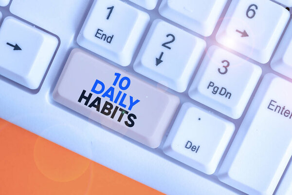 Письменная записка с 10 ежедневными привычками. Здоровый рутинный образ жизни Хорошее питание Упражнения
.