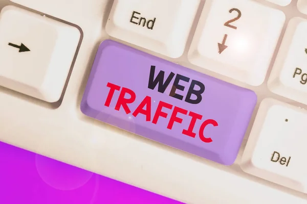 Word writing text Web Traffic. Business concept for the amount of data sent and received by visitors to a website.