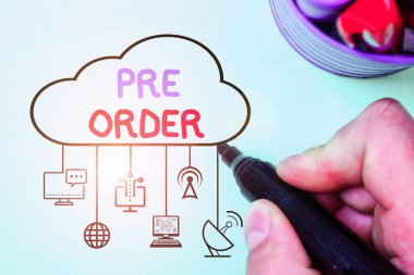 Handwriting text writing Pre Order. Concept meaning an order for a product placed before it is available for purchase.