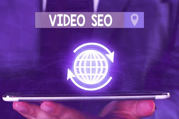 Signo de texto que muestra Video Seo. Foto conceptual el proceso de mejorar la clasificación o visibilidad de un vídeo . — Foto de Stock