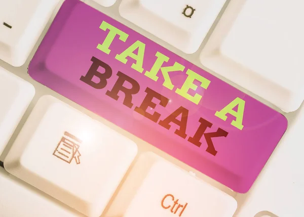 Handwriting text Take A Break. Concept meaning Resting Stop doing something recreation time get out of work. — Stock Photo, Image