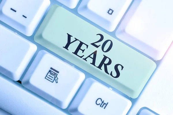Text sign showing 20 Years. Conceptual photo Remembering or honoring special day for being 20 years in existence. — Stock Photo, Image