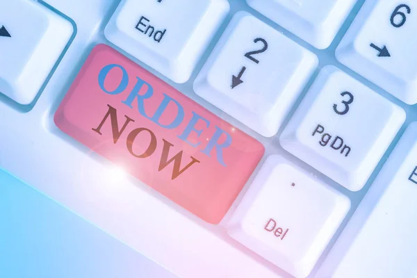 Handwriting text Order Now. Concept meaning confirmed request by one party to another for buying selling. — Stock Photo, Image