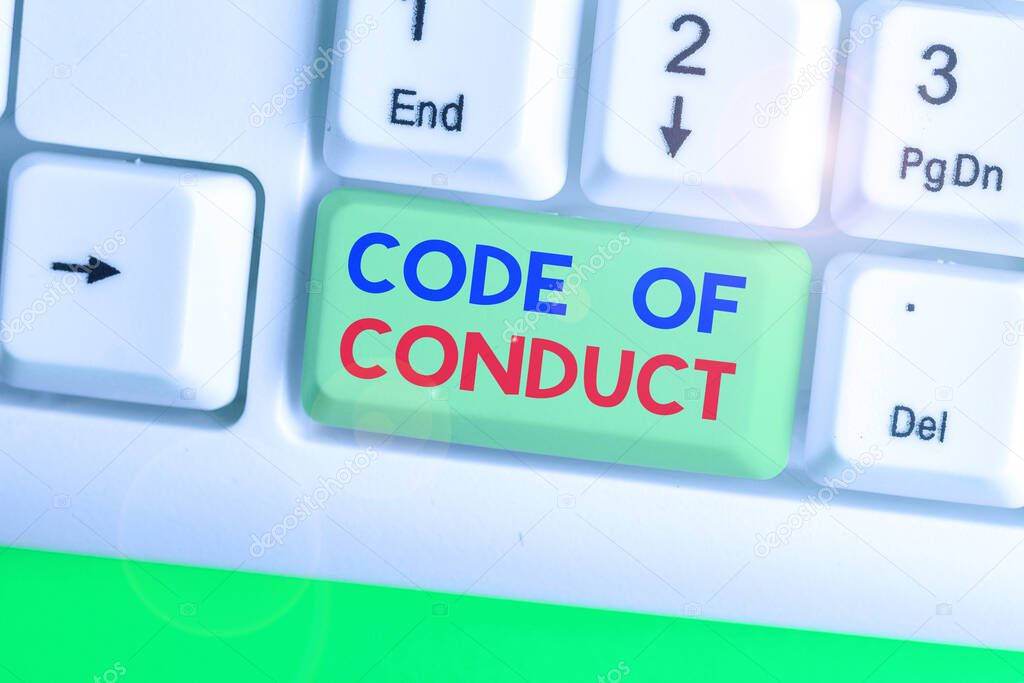 Text sign showing Code Of Conduct. Conceptual photo Ethics rules moral codes ethical principles values respect.