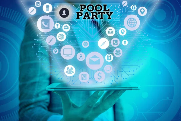 Conceptual hand writing showing Pool Party. Business photo text celebration that includes activitites in a swimming pool. — Stock Photo, Image