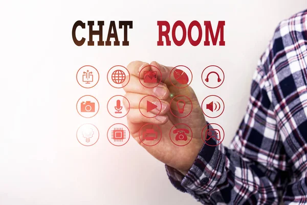 Écriture conceptuelle montrant Chat Room. Espace texte photo d'affaires sur Internet ou réseau informatique où les utilisateurs communiquent . — Photo