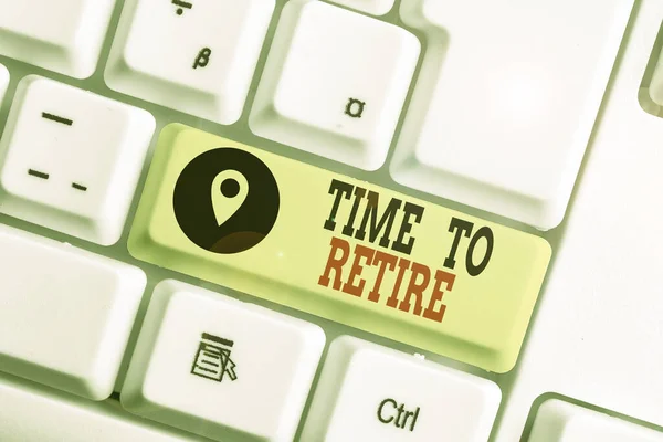 Conceptual hand writing showing Time To Retire. Business photo text Take the pensioner status stop working in elderly old enough. — Stock Photo, Image