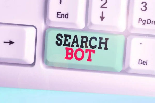 Scrittura concettuale a mano che mostra Search Bot. Foto aziendale in mostra un programma che esegue attività automatizzate su Internet o rete . — Foto Stock