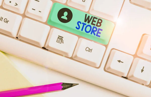 Nota de escritura que muestra Web Store. Foto comercial que muestra a los consumidores comprar directamente bienes o servicios de un vendedor en línea . — Foto de Stock