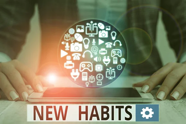 Text sign showing New Habits. Conceptual photo change the routine of behavior that is repeated regularly. — Stock Photo, Image