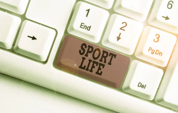 Word writing text Sport Life. Business concept for Fond of sports or other outdoor activities Physically active White pc keyboard with empty note paper above white background key copy space. — Stockfoto