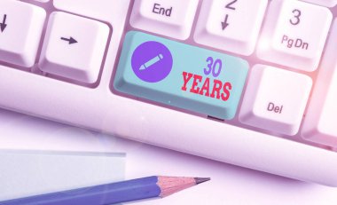 Writing note showing 30 Years. Business photo showcasing Remembering or honoring special day for being 30 years in existence.