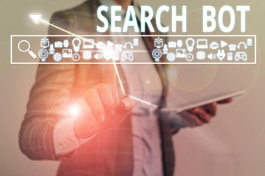 Arama Robotunu gösteren metin işareti. İnternet ya da ağ üzerinden otomatik görevleri çalıştıran bir program kavramsal fotoğraf.