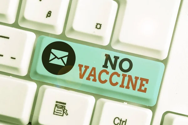 Κείμενο γραφής λέξεων Δεν υπάρχει εμβόλιο. Επιχειρηματική έννοια για τη μη παροχή ασυλίας σε μία ή περισσότερες ασθένειες. — Φωτογραφία Αρχείου