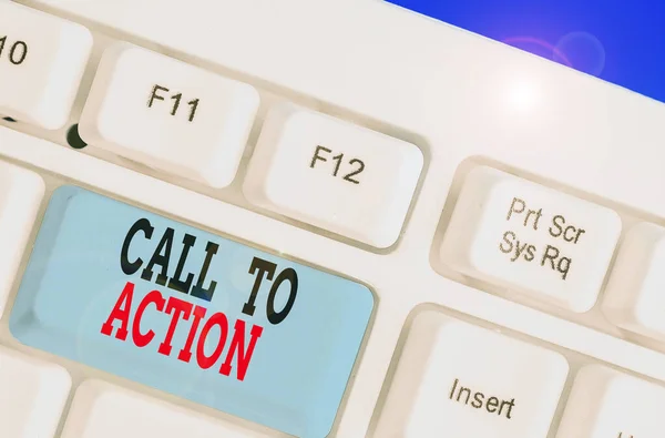 Handwriting text Call To Action. Concept meaning Encourage Decision Move to advance Successful strategy. — Stock Photo, Image