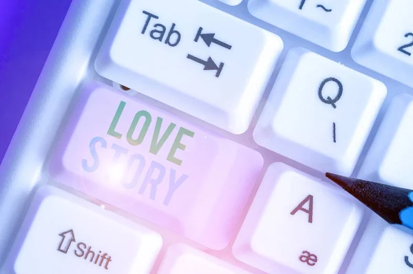 Textschild mit Liebesgeschichte. Es ist so etwas wie ein Roman oder Film über eine Liebesbeziehung. — Stockfoto