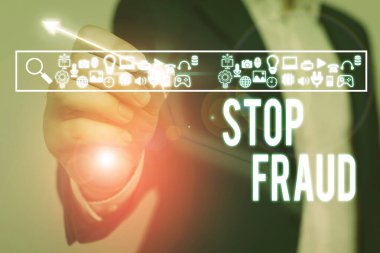 Text sign showing Stop Fraud. Conceptual photo campaign advices showing to watch out thier money transactions.