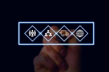 Modern teknoloji akıllı aygıtında ağ sisteminin fotoğrafı. Şematik ağ haberleşme bilgisinin resimli resim simgesi