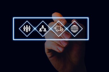 Modern teknoloji akıllı aygıtında ağ sisteminin fotoğrafı. Şematik ağ haberleşme bilgisinin resimli resim simgesi