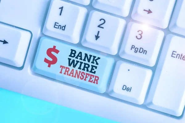 Conceptual hand writing showing Bank Wire Transfer. Business photo text Electronic transfer of money through bank to bank.