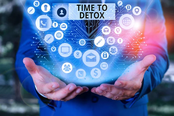 Word tijd aan Detox tekst schrijven. Bedrijfsconcept voor Moment voor dieet voeding gezondheid verslavingszorg reinigen. — Stockfoto
