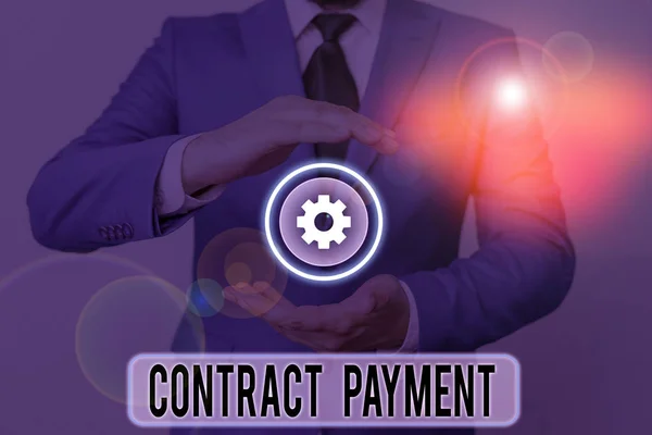Tekstbord met Contract Betaling. Conceptuele fotobetalingen door de betaler aan de begunstigde volgens de voorwaarden van de overeenkomst. — Stockfoto