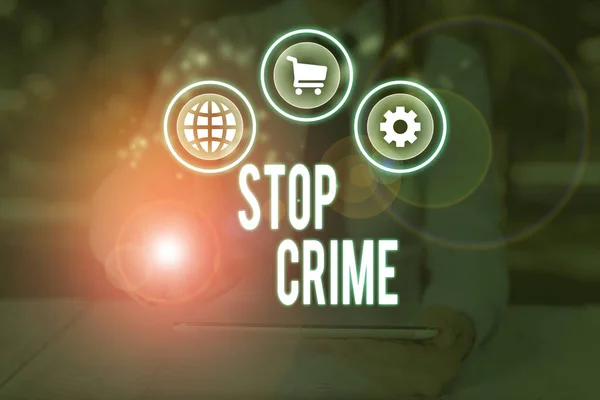 Word writing text Stop Crime. Business concept for the effort or attempt to reduce and deter crime and criminals. — Stock Photo, Image