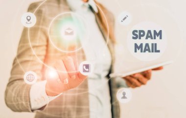 Kelime yazma metni spam postası. Uygunsuz reklamlar için internet üzerinden gönderilen iş konsepti.