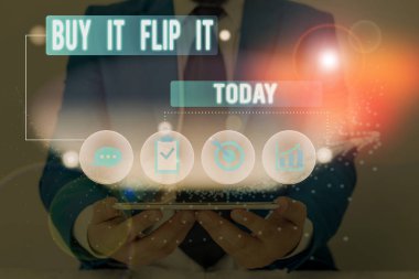 Bir şey satın almak bu Flip onu iş fotoğraf satın vitrine gösterilen Not yazma bunları düzeltmek o zaman onları daha fazla kar için satmak.