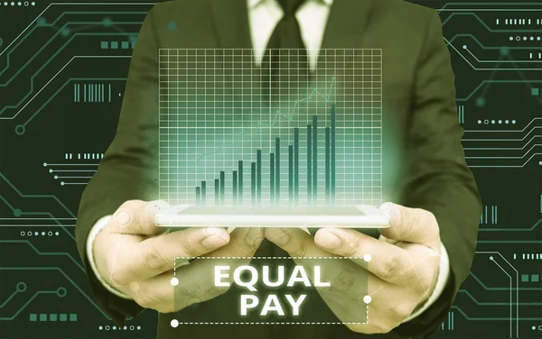 Writing note showing Equal Pay. Business photo showcasing Rights that individuals in the same workplace be given equal pay.