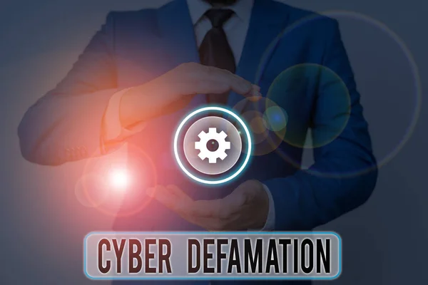 Tekstbord met Cyber Defamation. Conceptuele foto laster uitgevoerd via digitale media meestal via internet. — Stockfoto