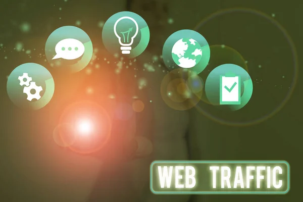 Εννοιολογική γραφή χέρι δείχνει Web Traffic. Επιχειρηματική φωτογραφία που δείχνει τον όγκο των δεδομένων που αποστέλλονται και λαμβάνονται από τους επισκέπτες σε μια ιστοσελίδα. — Φωτογραφία Αρχείου