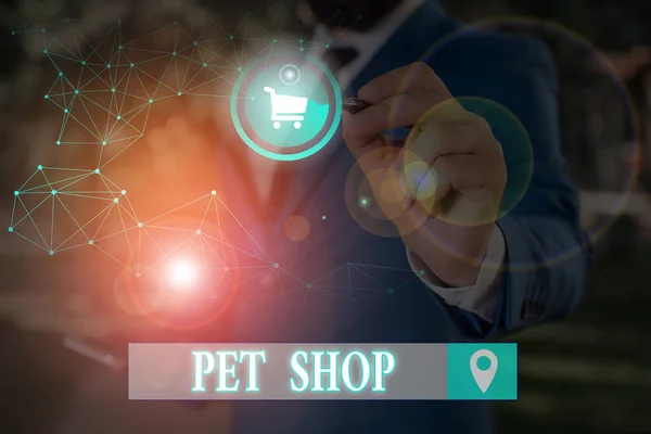 Escrita de mão conceitual mostrando Pet Shop. Foto de negócios mostrando negócio de varejo que vende diferentes tipos de animais para o público . — Fotografia de Stock