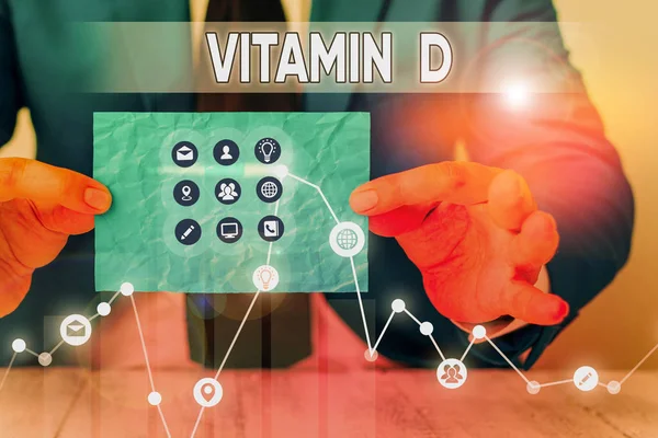 A D-vitamint mutató szöveges jel Fogalmi fotó A bél felszívódásának fokozásáért felelős tápanyag. — Stock Fotó