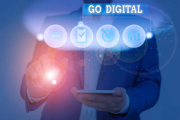 Text sign showing Go Digital. Conceptual photo Working over the internet Going to world of Opportunities. — Stock Photo, Image