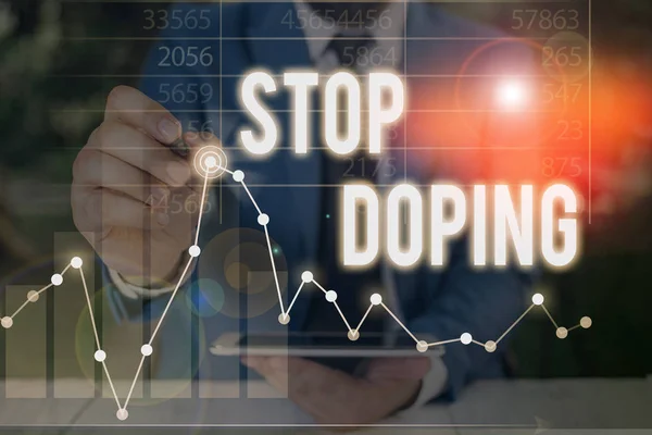 Testo calligrafico Stop Doping. Concetto significato non utilizzare vietato uso atletico perforanalysisce migliorare farmaci . — Foto Stock