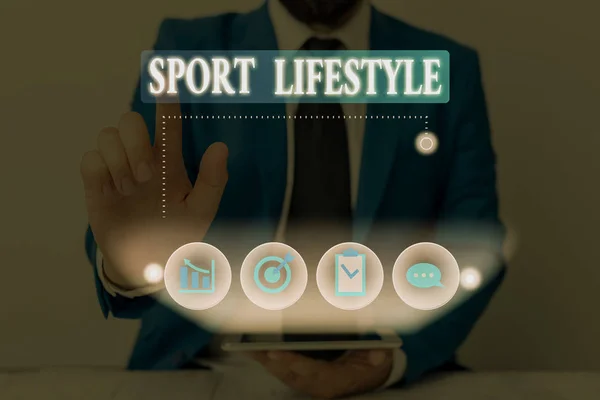 Konceptuell handstil som visar Sport Lifestyle. Affärsfoto visar upp atletisk livsstil för att få frisk och full av lycka. — Stockfoto