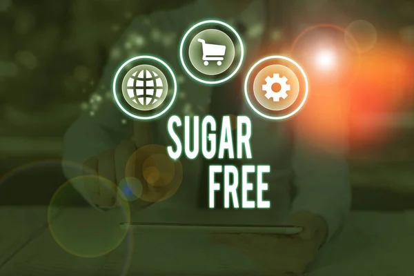 Λέξεις κείμενο Γράφοντας χωρίς ζάχαρη. Επιχειρηματική έννοια για την προσθήκη τεχνητής γλυκαντικής ουσίας αντί της ζάχαρης. — Φωτογραφία Αρχείου