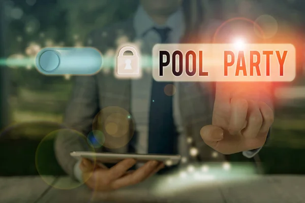 Écriture manuscrite de texte Pool Party. Concept signifiant célébration qui comprend des activités dans une piscine . — Photo