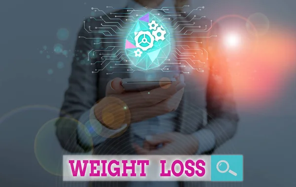 Text sign showing Weight Loss. Conceptual photo the fact of a demonstrating or animals body weight becoming less. — Stock Photo, Image