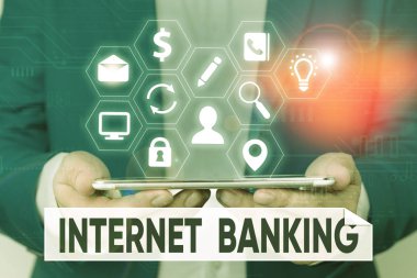 İnternet bankacılığına mesaj yazıyorum. İşlemlerin elektronik olarak yürütüldüğü bankacılık yöntemi için iş kavramı.