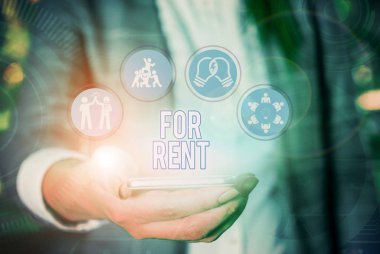 Kirayı gösteren kavramsal el yazısı. Mülkünüzü geçici olarak satın almak için kullanılabilir hale getirdiğinizde iş fotoğrafı metni.