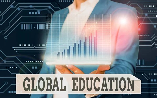 Escritura manual conceptual que muestra la Educación Global. Foto de negocios mostrando las ideas enseñadas para mejorar es la percepción del mundo . — Foto de Stock