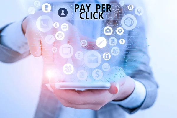 Nota de escrita mostrando Pay Per Click. Business photo showcasing Internet Publicidade Modelo Pesquisa Engine marketing Estratégia . — Fotografia de Stock