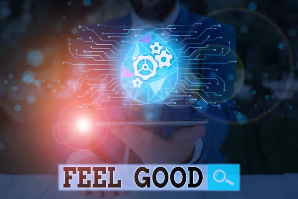 Text sign showing Feel Good. Conceptual photo relating to or promoting an often specious sense of satisfaction. — Stock Photo, Image