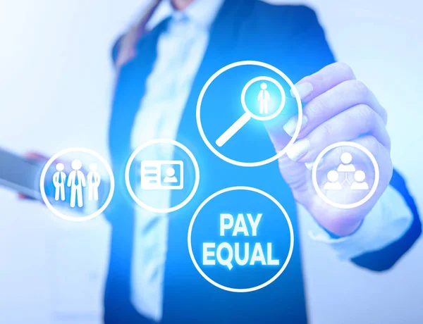 Texto de caligrafia Pay Equal. Conceito significado Princípio da não discriminação na remuneração do trabalho . — Fotografia de Stock