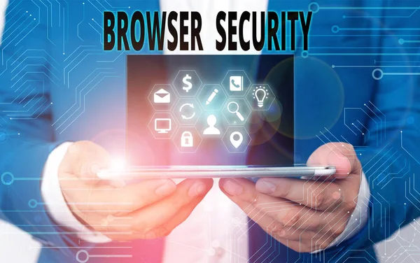 Запис слів у текстовому переглядачі Безпека. Бізнес-концепція безпеки веб-браузерів для захисту мережевих даних . — стокове фото